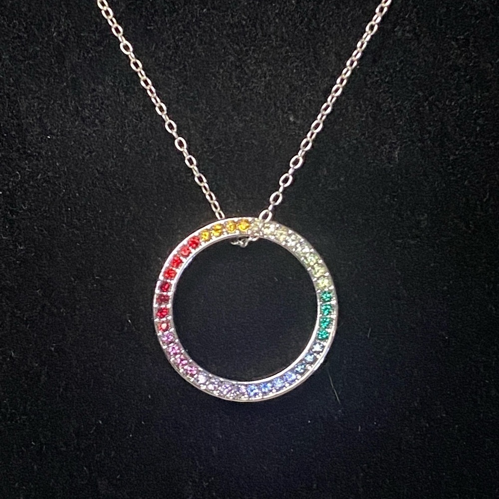 New Origami Owl Rainbow Crystal Ring Pendant & Optima UK Sterling Silver Chain